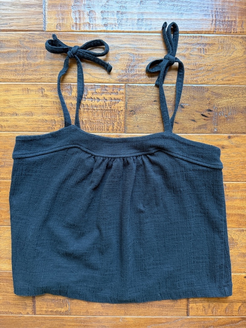 Madewell Crosshatch Tie-Strap Tank Top, Size Small, Black